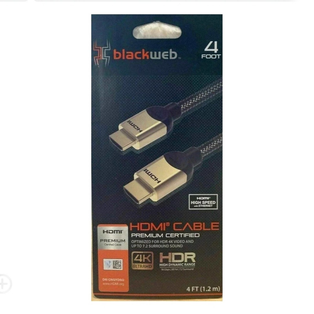 HDMI Cable by blackweb 4-FT 1.2m 4K HDR Ultra-HD Premium 18Gbps HIGH Speed NIB